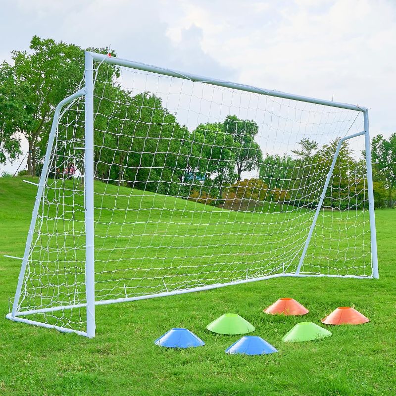 Photo 1 of Soccer Goal 12×6, 8×6 and 6×4 FT Soccer Goals for Backyard, 2"Diameter Steel Soccer Goal for Kids and Adults Large soccer goal Powder Coated Galvanized Steel Post With Soccer Target Net for Training
