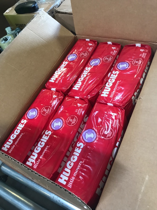 Photo 1 of Huggies Size 4 Diapers, Little Movers Baby Diapers, Size 4 (22-37 lbs), 150 Count (6 Packs of 25), Packaging May Vary
