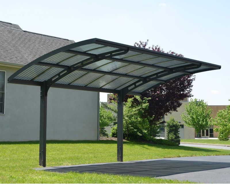 Photo 1 of Palram - Canopia Arizona 10 Ft. x 16 Ft. x 9 Ft. Wing Single Carport Aluminum Metal Frame and Polycarbonate Panels Car Port for Outdoor Driveway Car, Truck, RV, Trailer, Boat Storage (Wave Gray)
