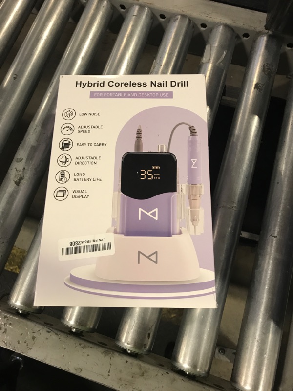 Photo 1 of M Mase- Professional Nail Drill Machine - Coreless 2-in-1 Nail File - Electric, Cordless, 35000 RPM, HD Display - Electric Nail Drill for Professional & Home Use (Violet)