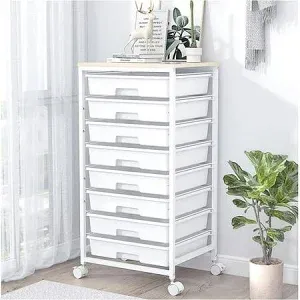 Photo 1 of Rolling Storage Cart with Drawers,Utility Cart With 8 Drawers and Wooden Tabletop,Rolling Drawer Cart,Storage Drawer Cart for Living Room,Classroom,Bedroom,Bathroom,Dorm,Office,White