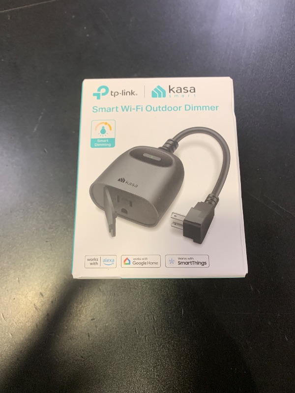 Photo 1 of Kasa Outdoor Smart Dimmer Plug, IP64 Plug- in Dimmer for Outdoor String Lights, Compatible with Alexa, Google Assistant & SmartThings, Long Wi-Fi Range 2.4Ghz, No Hub Required, ETL Certified(KP405)