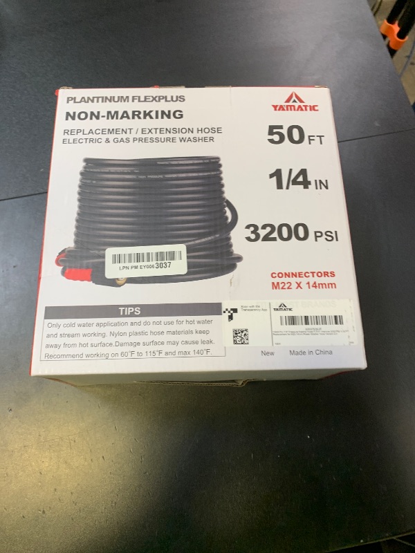Photo 1 of YAMATIC Super Flexible Pressure Washer Hose 50FT 1/4", Kink Resistant Power Washer Hose Replacement for Flexzilla Uberflex Ryobi Genarac Troy Bilt Leak-Free M22 Fittings, 3200 PSI, Grey