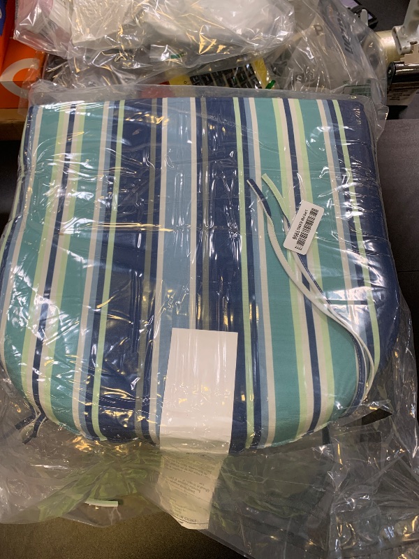Photo 1 of Basic Beyond Outdoor Chair Cushions Set of 4, Outdoor Cushions for Patio Furniture, Water Resistant Patio Chair Cushions with 2 Ties, 17x16x2, Pinstriped Blue