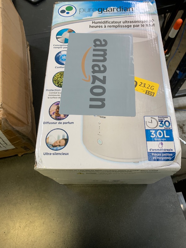 Photo 1 of PureGuardian Top Fill Humidifier - H950AR Cool Mist Humidifier, 0.8 Gallon Tank with 30 Hour Runtime, Filter-Free, Quiet Ultrasonic Technology, Essential Oil Tray, 2 Speed Mist Control & Silver Clean
