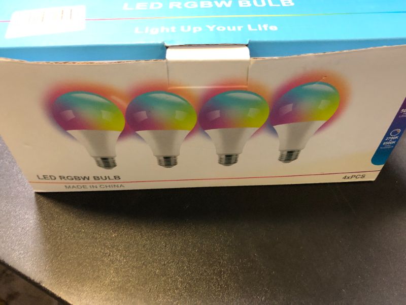 Photo 1 of AFINSEA 4 Pack RGB Color Changing Light Bulbs with Remote,RGBW LED Light Bulbs,9W Warm White 6500K,16 Color Multicolor A19 E27 Dimmable Memory Function,for Home Decoration,Stage,Bar,Party