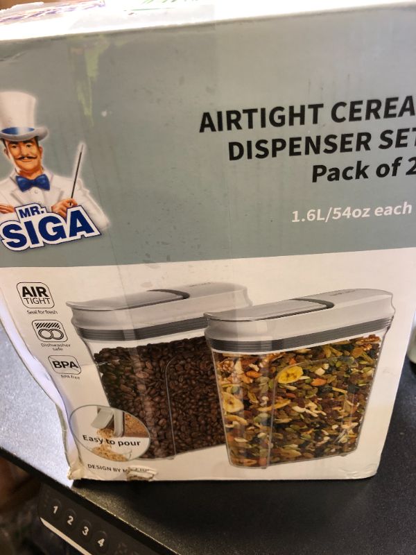 Photo 1 of MR.SIGA Airtight Cereal Dispenser Set, Storage Containers for Dry Goods, Nuts, Beans, Snacks, BPA Free, 1.6 L / 1.69 Qt, Medium, Clear, 2 Pack