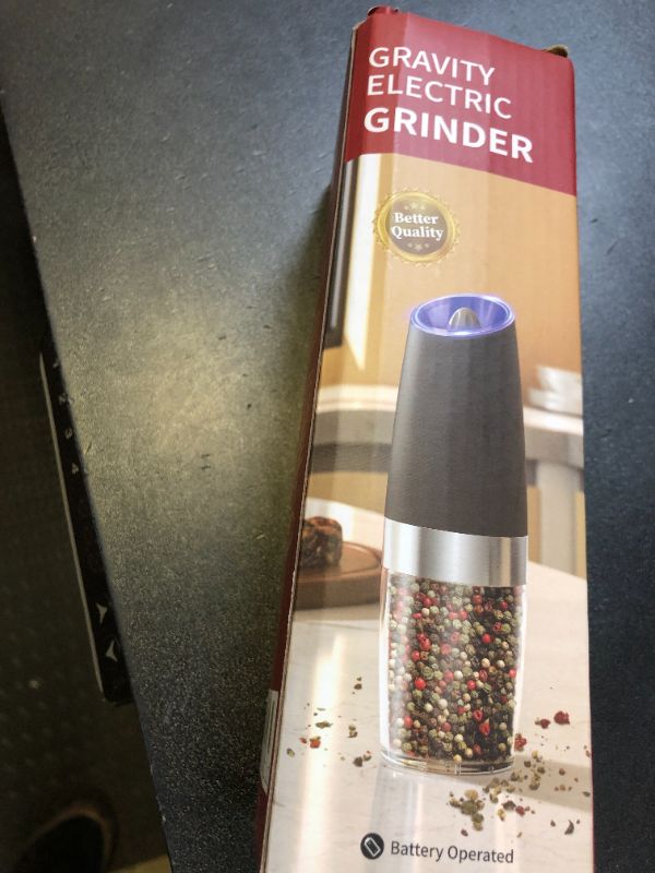 Photo 1 of CIRCLE JOY Gravity Electric Pepper Grinder Salt Grinder Pepper Griner Mill Electric with LED Light, Battery Operated, Adjustable Coarseness, Washable 135ml Container, Black