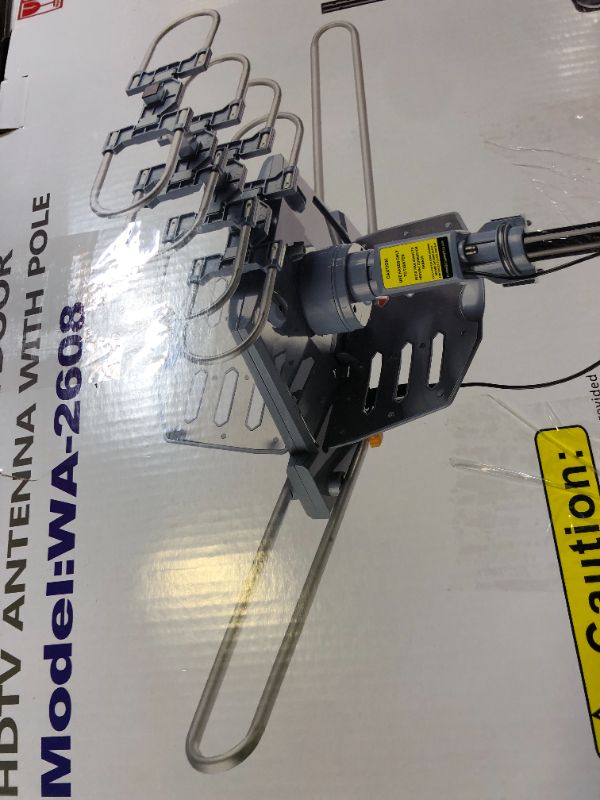 Photo 1 of PBD WA-2608 Amplified Outdoor TV Antenna – Long Range with UHF/VHF, 360° Motorized Rotation, Remote Control, Mounting Pole, and 40FT RG6 Cable – Supports 4K, 1080P, Smart and Older TVs (2 Outputs)