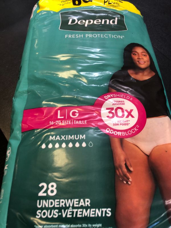 Photo 1 of Depend Fresh Protection Adult Diapers, Incontinence & Postpartum Bladder Leak Underwear for Women, Disposable, Maximum, Large, Blush, 28 Count, Packaging May Vary