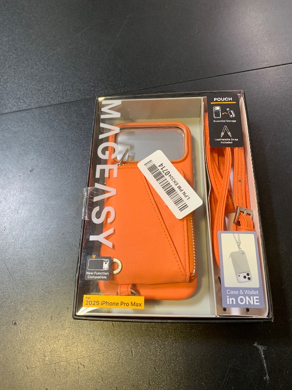 Photo 1 of MAGEASY Compatible with iPhone 17 Pro Max 6.9" Wallet Case with Crossbody Strap - Coin Purse & Card Slot, with Leather Crossbody Lanyard, 16ft Ultimate Drop Protection | Pouch (Coral)