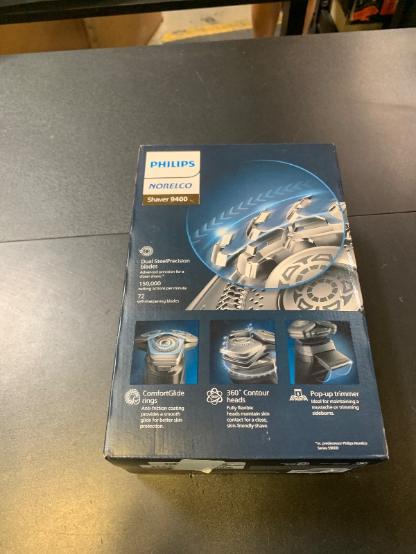 Photo 1 of Philips Norelco 9400 Rechargeable Wet/Dry Electric Shaver with SenseIQ and Comfort Glide Ring Technology, Battery Powered, Silver, S9502/83