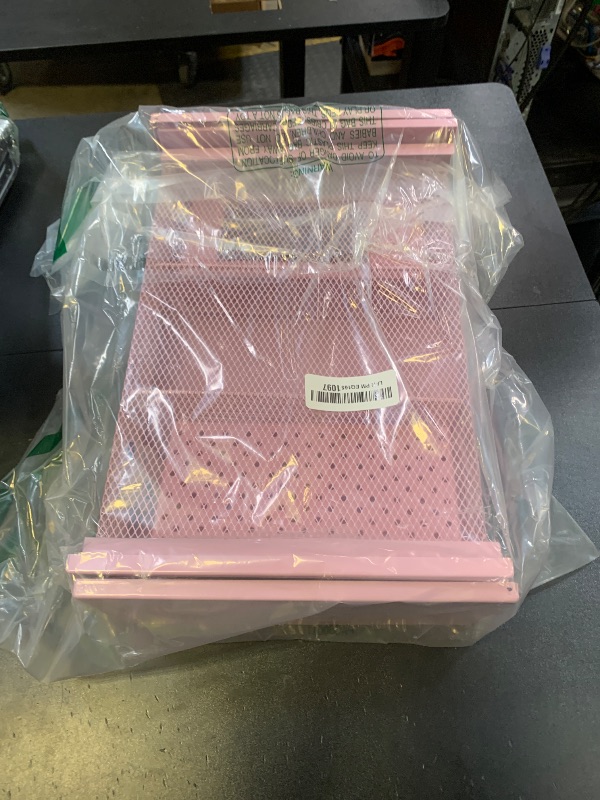 Photo 1 of Spacrea Metal Desk Organizers and Accessories, Dual Monitor Stand Riser with Drawer and 2 Pen Holders, Desk Accessories & Workspace Desktop Organizers for Office Supplies (Pink)