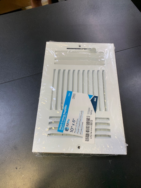 Photo 1 of EZ-FLO 10 x 6 Inch (Duct Opening) Air Vent Cover for Wall or Ceiling, Three-Way Ventilation Register, Solid Steel HVAC Register Cover, White, 61614