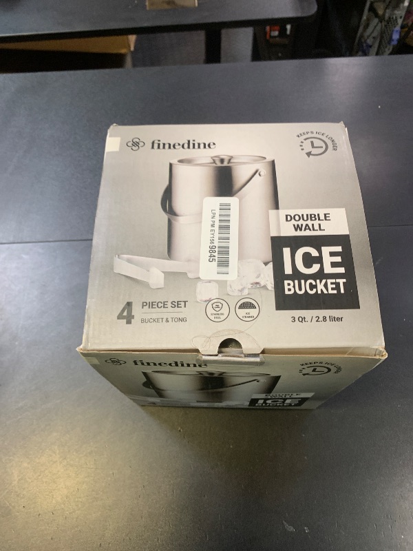 Photo 1 of FineDine Double-Wall Stainless Steel Insulated Ice Bucket with Lid & Ice Tong [3 Liter] Included Strainer Keeps Ice Cold & Dry, Carry Leather Handle, Home Bar, Chilling Beer, Champagne, Wine Bottle