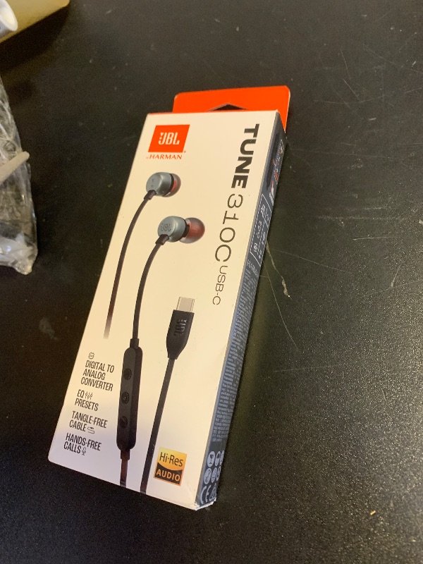 Photo 1 of JBL Tune 310C - Wired Hi-Res in-Ear Headphones, Tangle-Free Flat Cable, 3-Button Remote with Microphone (White)