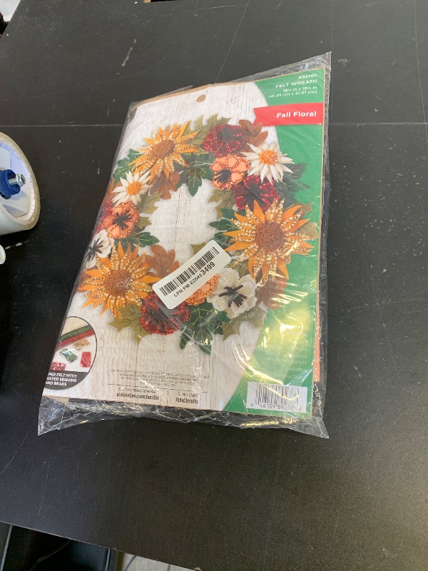 Photo 1 of Bucilla 89278E Felt Applique Wreath Kit, 16.5" x 16.5", Floral Fall