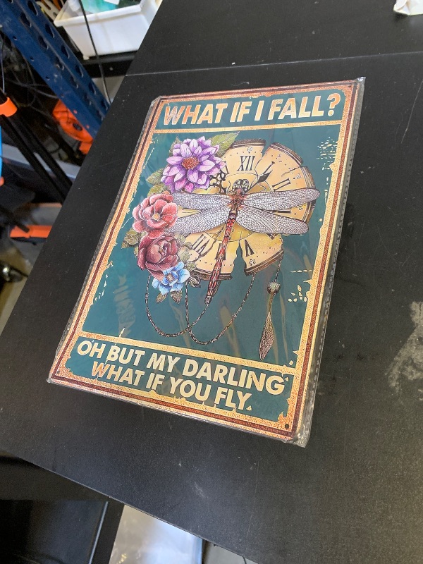 Photo 1 of Fmcmly Vintage Tin Signs What If I Fall Dragonfly Decoration Hippie Boho Art Poster Fall Sign Home Kitchen Office Bedroom Cafes Wall Decor 8x12 Inch