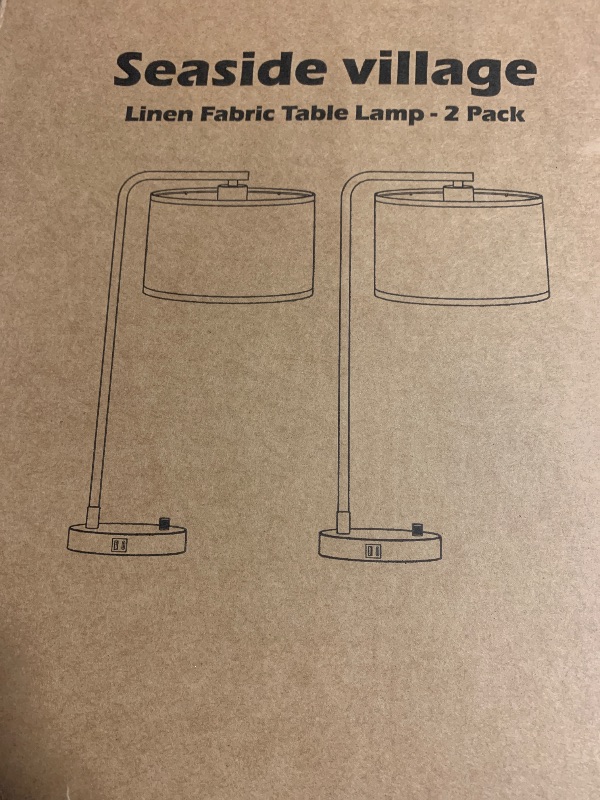Photo 1 of Table Lamps Set of 2, Fully Dimmable Bedside Lamp with USB C+A Charging Ports, Modern Nightstand Lamps with Linen Fabric Shades, Tall Desk Lamp for Bedroom, Living Room, Office, LED Bulb Included