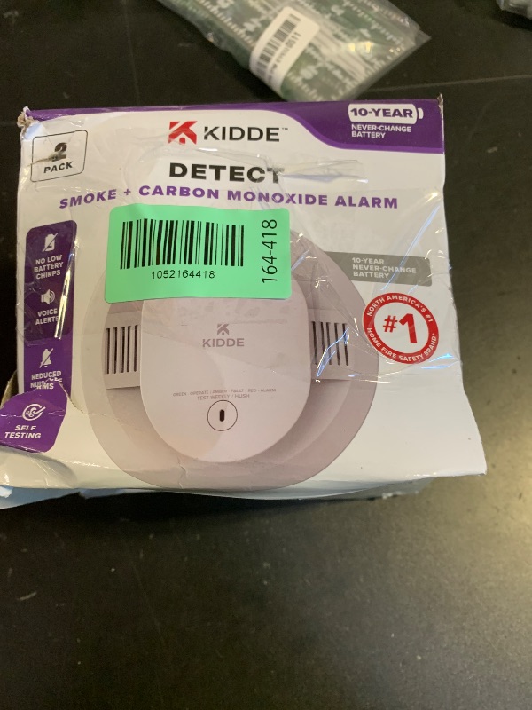 Photo 1 of Kidde  & Carbon Monoxide Detector, 10-Year Battery Powered, Voice Alerts, LED Warning Light Indicators, 2 Pack