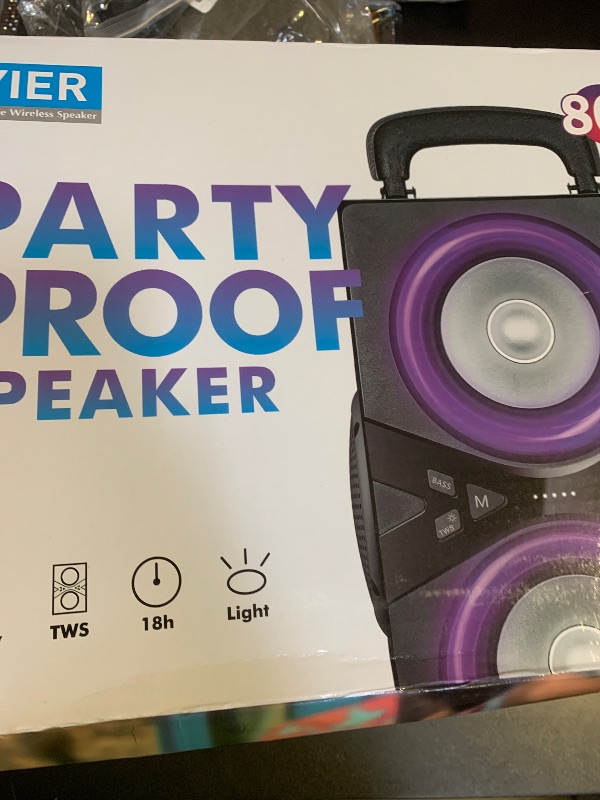 Photo 1 of YIER Bluetooth Speakers, Wireless TWS Portable Speaker with Lights,100dB Loud Subwoofer 80w(Peak) Stereo Sound, Bassup Technology, Long Playtime for Outdoor Party