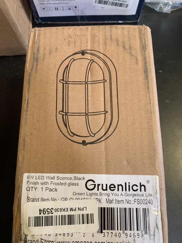 Photo 1 of GRUENLICH LED Bulkhead Light, Flush Mount for Wall or Ceiling, 6W 600 Lumen, Dimmable 5000K Daylight White, Aluminum Housing, Water-Proof for Outdoor, Black Finish 1-Pack