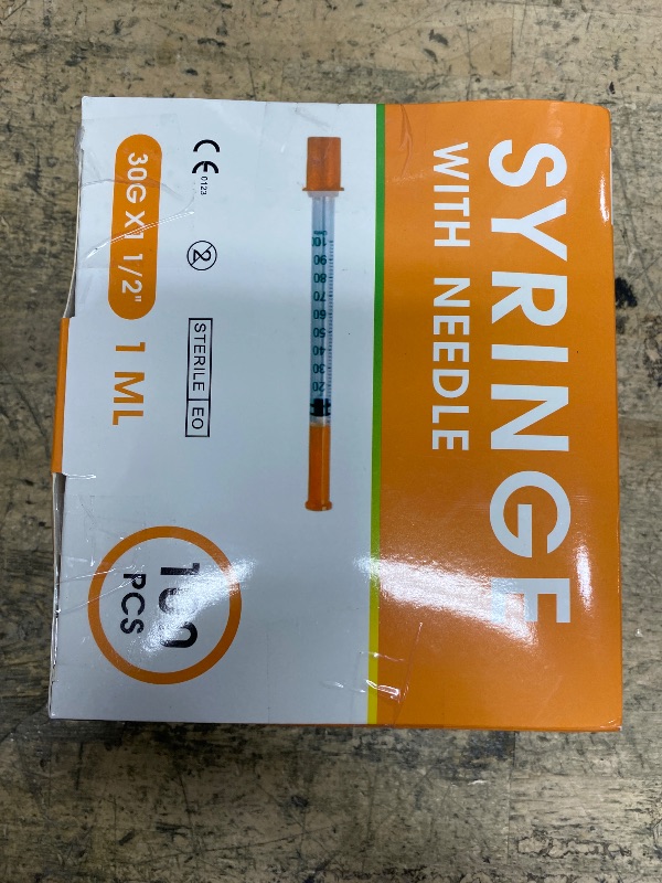 Photo 1 of 100 Pack 1ml Syringes with Needle-30Ga 5/16 Inch, Individually Sealed Packaging