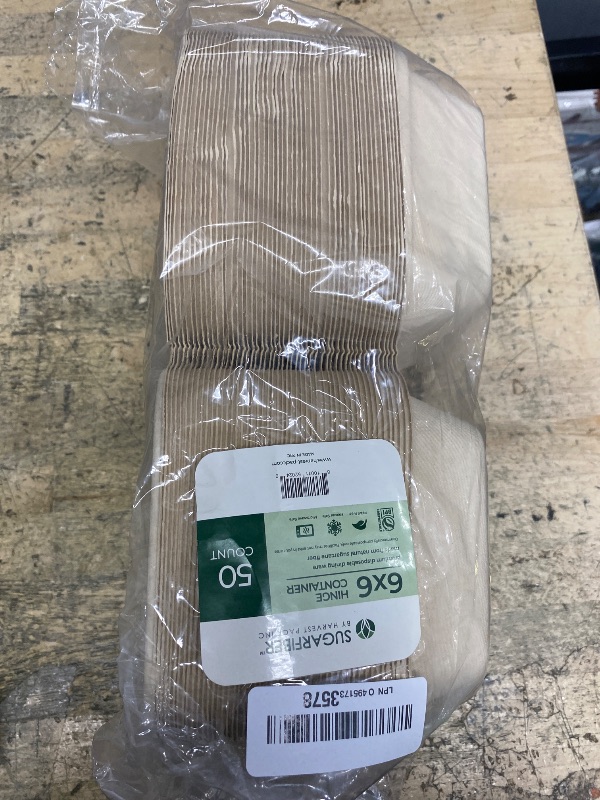 Photo 1 of [50 COUNT]Harvest Pack 6 X 6" Compostable Clamshell Take Out Food Containers, PFAS FREE Square To go Containers with Lids, Heavy-Duty Disposable Bagasse Bento Cake Box, Eco-Friendly Sugarcane Fibers