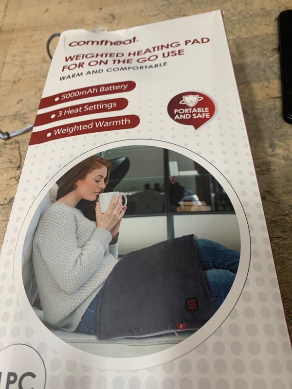 Photo 1 of **MISSING CHARGER** comfheat Portable Heating Pad with 5000mAh Battery Powered, 1.7LB Weighted Heat Pad Rechargeable for 1-3H Warmth Outdoor Travel, 3 Heat Settings, 12" x 16", Gray