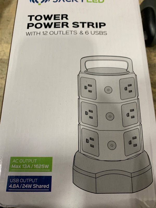 Photo 1 of ?10ft? Power Strip Tower JACKYLED Surge Protector Electric Charging Station with 13A 12 Outlets 6 USB Ports Heavy Duty Extension Cord for Home Office Computer Nightstand Laptop Phone White Black