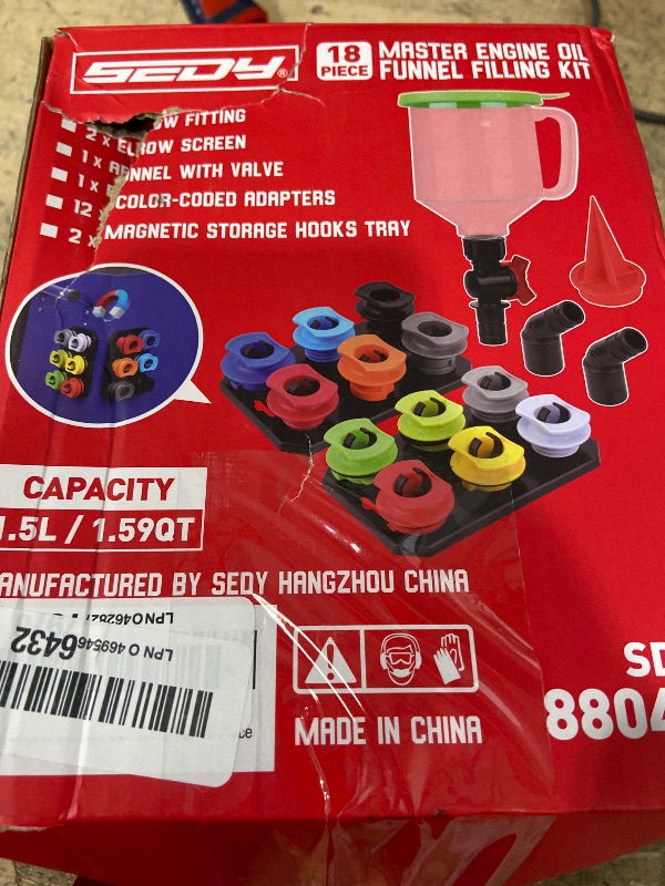 Photo 1 of 18-Piece Engine Oil Funnel Kit, 1.59QT/1.5L Automotive Oil Funnel Set with 12 Adapters, Elbow Fitting, Arrow Screen and Magnetic Storage Hooks Tray, Compatible with GM, Ford, BMW, Audi, Land Rover Etc