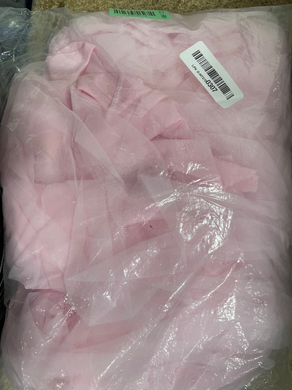 Photo 1 of 108in Baby Pink Tulle Table Skirts for Rectangle Tables 6ft 8ft 4ft, 2-Layer 9 ft Long Gold Grim Princess Pink Ruffle Tulle Tutu Table Skirt Cloth for Girl Birthday Baby Cake Dessert(No Table Cover)