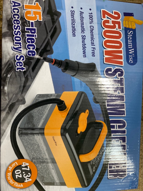 Photo 1 of 10S Fast Heating Heavy Duty Steam Cleaner 7 Adjustable Levels, 1.6 Quarts Tank, Continuous Spray, Natural Deep Cleaner, Portable Handheld Steamer with 15 Accessories for Home, Car, Tile (Yellow)