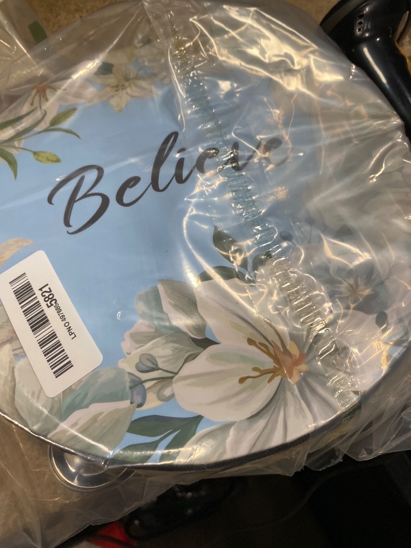 Photo 1 of *** 1 SIDE DAMAGED *** Fiada Tambourines for Adults 10 Inch Church Christian Flowers Dance Tambourine Double Row Jingle Bible Hand Bell Drum for Church Pray Party Percussion Musical Instrument Hand Bell Clap Drum(Believe)