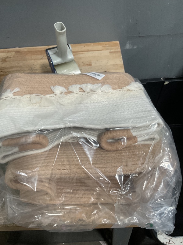 Photo 1 of 2 Pack Storage Basket for Shelves, Boho Cotton Rope Storage Bins with Heavy Tassel, Shelf Baskets Large Woven Baskets for Organizing, Cube Organizer Bins, Baby Laundry Basket for Clothes, Toys, Pets