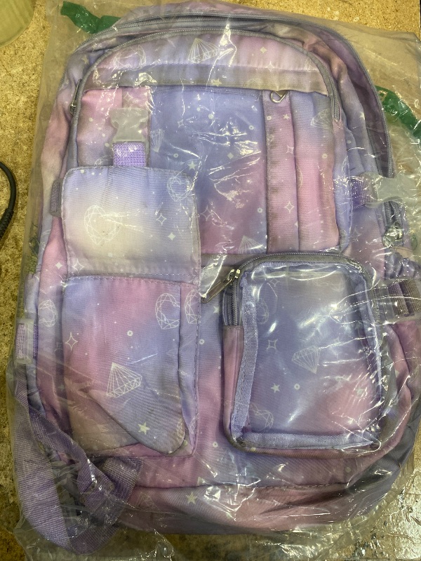 Photo 1 of *DIRTY* Kawaii Girls Backpack for School with Furry Pendant, Multi-Pocket Girls School Bags Backpack for Kids, B05-Purple