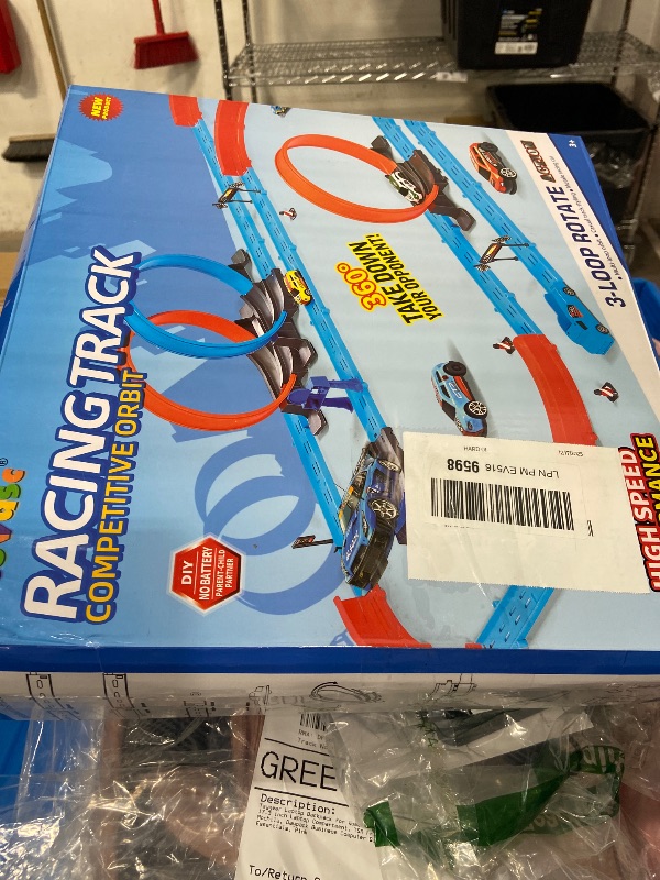 Photo 1 of ?Slot Car Race Track Sets with 360° Thrill Loops & 4 High-Speed Cars, 64 Pcs Large Flexible Racing Track for Kids Ages 3-5 4-8 8-12, Race Car Toys Gift for Boys Girls Birthday Christmas