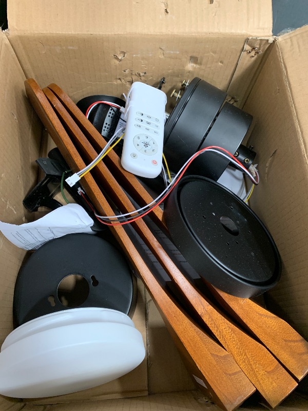 Photo 1 of ***MISSING HARDWARE***XBIBI 42 Inch Ceiling Fans with Lights and Remote, Modern 3 Blades Wood Ceiling Fan with light, 6 Speed Quiet DC Motor, Indoor Outdoor Ceiling Fan for Patio Bedroom Living Room Kitchen Office