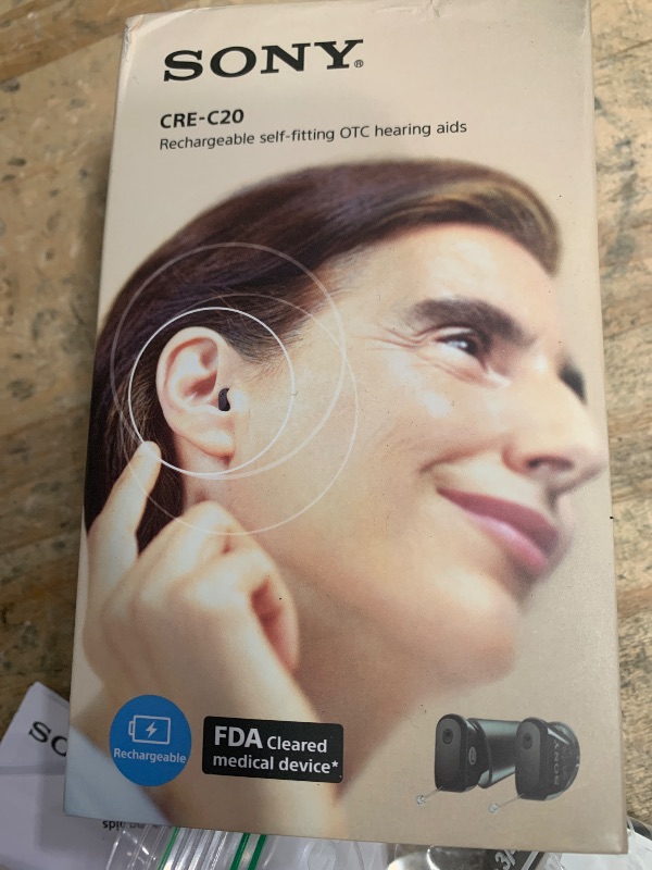 Photo 1 of **FOR PARTS ONLY/ NON-FUNCTIONAL*** Sony CRE-C20 Self-Fitting OTC Hearing Aids for Mild to Moderate Hearing Loss, Prescription-Grade Sound Quality, Compact Virtually Invisible Design, Customizable App, and Rechargeable Battery