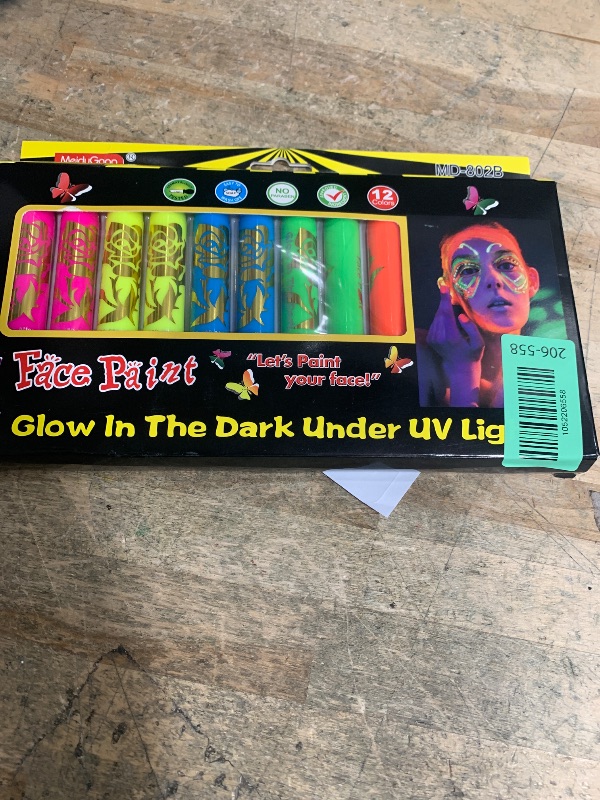 Photo 1 of 12 Pieces Glow Blacklight Face & Body Paint Makeup, Glow in The Dark Face Painting Kit Neon Paint Sticks for Adult Halloween Glow Party