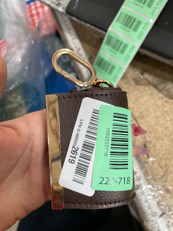 Photo 1 of Keychain Tote Bag, Foldable & Reusable Mini Bags with Key Ring?Waterproof Expandable Handbag for Daily (Brown)