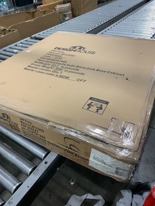 Photo 1 of Design House Brookings Shaker Unassembled Sink Base Kitchen Cabinet SB33, 33 W x 24 D x 34.5 H, Painted White with Sherwin Williams, Solid Wood – Design House, 561480