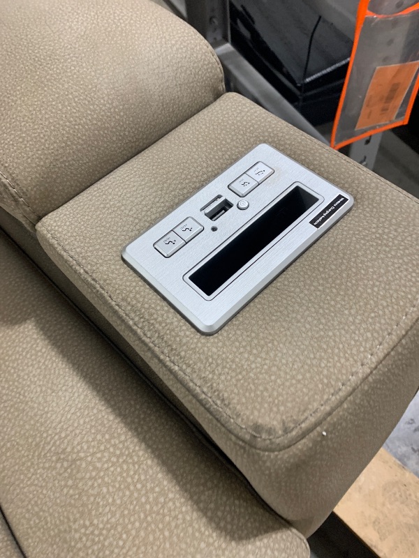 Photo 1 of Signature Design by Ashley Next-Gen DuraPella Modern Faux Leather Power Reclining Sofa with Adjustable Headrest, Gray