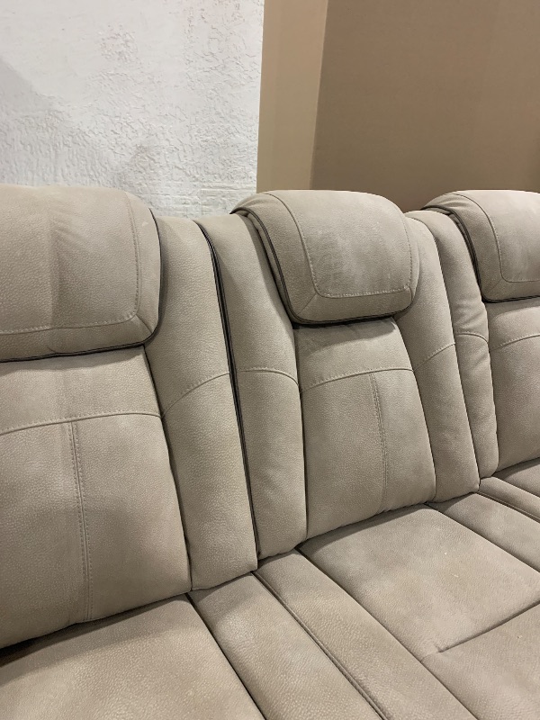 Photo 1 of Signature Design by Ashley Next-Gen DuraPella Modern Faux Leather Power Reclining Sofa with Adjustable Headrest, Gray