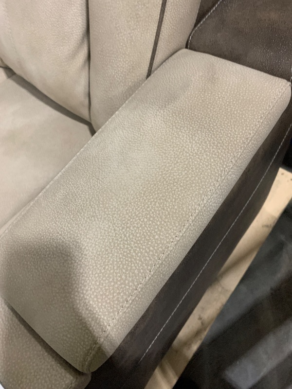Photo 1 of Signature Design by Ashley Next-Gen DuraPella Modern Faux Leather Power Reclining Sofa with Adjustable Headrest, Gray