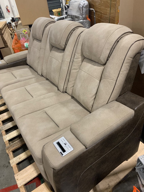 Photo 1 of Signature Design by Ashley Next-Gen DuraPella Modern Faux Leather Power Reclining Sofa with Adjustable Headrest, Gray
