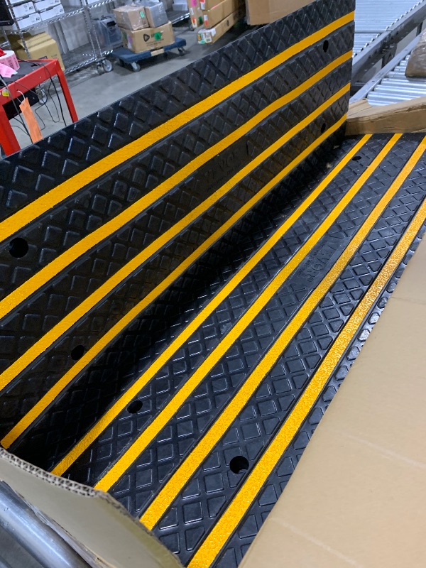 Photo 1 of VEVOR Car Driveway Rubber Curb Ramp, 2 Pack 48.8-inch-Long Heavy Duty Low Profile Slope Ramps, 2.6’’ Rise, 33069 lbs Load Capacity, Reflective Safety Strips, for Vehicles, RVs, and Wheelchairs