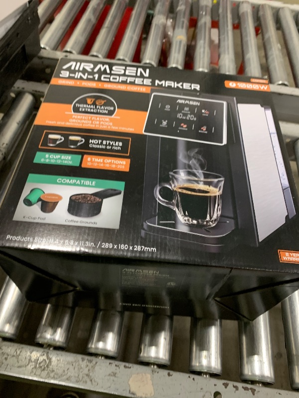 Photo 1 of AIRMSEN Grind & Brew Coffee Maker with Built-in Grinder (2026 Model) - Single-Serve, Compatible with K-Cup Pods & Ground, 1000W Fast 6-14oz Brewer, Descaling Alert, Touchscreen & 50oz Removable Tank