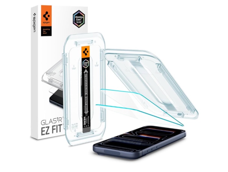 Photo 1 of Spigen AluminaCore Tempered Glass Screen Protector [Glas.tR EZ Fit] designed for iPhone 17 Pro | iPhone 17 | iPhone 16 Pro [2 Pack] 9H+ Hardness, Aluminum-Enhanced Durability