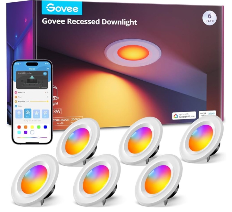 Photo 1 of DO NOT WORK*******Govee Smart Retrofit Recessed Lighting 6 Inch, Wi-Fi Bluetooth Direct Connect RGBWW Retrofit Can Lights, 65 Scene Modes, Works with Alexa & Google Assistant, 1000 Lumens, 6 Pack
